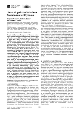 Unusual Gut Contents in a Cretaceous Ichthyosaur B