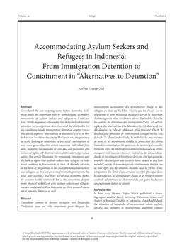 Accommodating Asylum Seekers and Refugees in Indonesia: from Immigration Detention to Containment in “Alternatives to Detention”