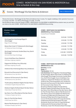 COWES - WONTHAGGI VIA SAN REMO & ANDERSON Bus Time Schedule & Line Map