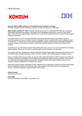 PRESS RELEASE Konzum Selects IBM to Deploy the First Selfcheckout