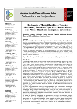 Biodiversity of Mochokidae (Pisces: Teleostei: Accepted: 18-04-2019 Siluriformes) Fishes from Niger River, Northern Benin