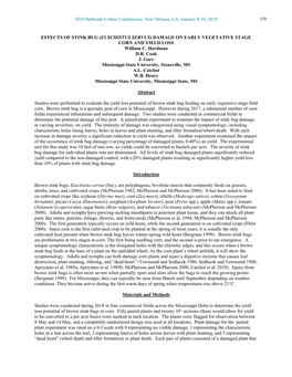 2019 the Impact of Brown Stink Bug, Euschistus Servus, Damage on Early Vegetative Stage Field Corn Yield