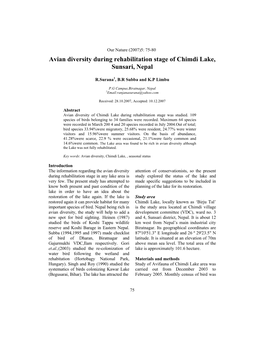 Avian Diversity During Rehabilitation Stage of Chimdi Lake, Sunsari, Nepal