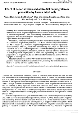 Effect of A-Nor Steroids and Oestradiol on Progesterone Production By