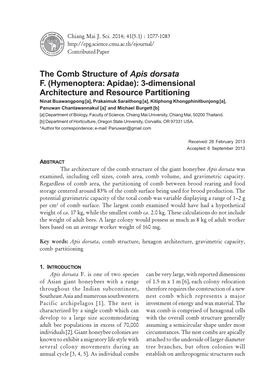 The Comb Structure of Apis Dorsata F. (Hymenoptera: Apidae)