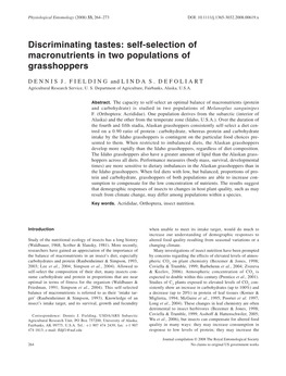 Self-Selection of Macronutrients in Two Populations of Grasshoppers