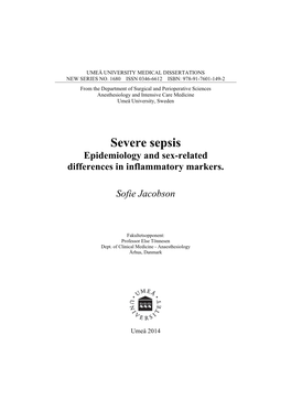 Severe Sepsis Epidemiology and Sex-Related Differences in Inflammatory Markers