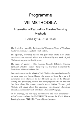Programme VIII METHODIKA International Festival for Theatre Training Methods Berlin 27.11