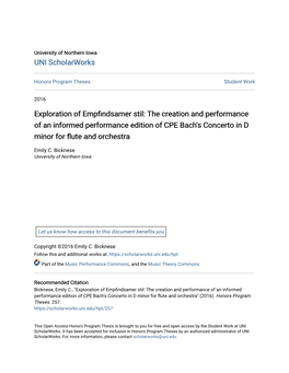 Exploration of Empfindsamer Stil: the Creation and Performance of an Informed Performance Edition of CPE Bach's Concerto in D Minor for Flute and Orchestra