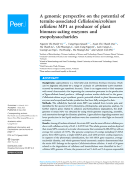 A Genomic Perspective on the Potential of Termite-Associated Cellulosimicrobium Cellulans MP1 As Producer of Plant Biomass-Acting Enzymes and Exopolysaccharides