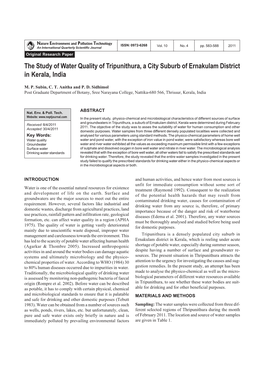 The Study of Water Quality of Tripunithura, a City Suburb of Ernakulam District in Kerala, India