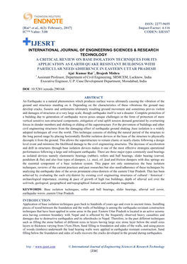 A Critical Review on Base Isolation Techniques for Its