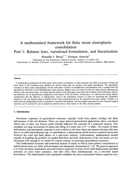 A Mathematical Framework for Finite Strain Elastoplastic Consolidation Part 1: Balance Laws, Variational Formulation, and Linearization Ronaldo I