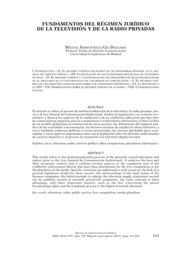 Fundamentos Del Régimen Jurídico De La Televisión Y De La Radio Privadas