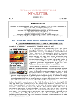 NEWSLETTER ISSN 1443-4962 No