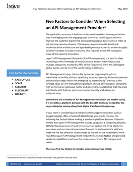 Five Factors to Consider When Selecting an API Management Provider May 2019