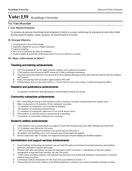 Vote:139 Kyambogo University V1: Vote Overview I