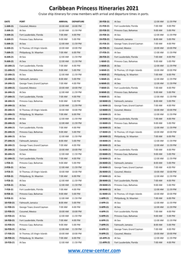 Caribbean Princess Itineraries 2021 Cruise Ship Itinerary for Crew Members with Arrival and Departure Times in Ports