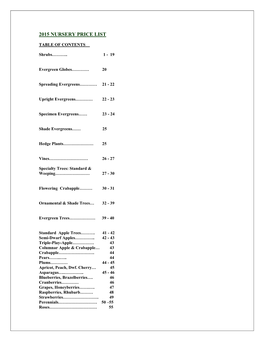 2001 Nursery Price List