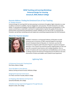 BOW Teaching and Learning Workshop: Universal Design for Learning January 8, 2020, Babson College