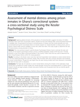 Assessment of Mental Distress Among Prison Inmates in Ghana's