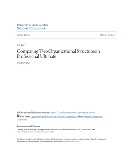 Comparing Two Organizational Structures in Professional Ultimate Jack Dowling