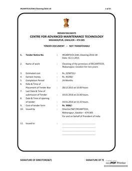 Centre for Advanced Maintenance Technology Maharajpur, Gwalior – 474 005