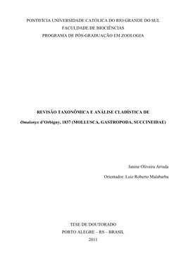 Pontifícia Universidade Católica Do Rio Grande Do Sul Faculdade De Biociências Programa De Pós-Graduação Em Zoologia