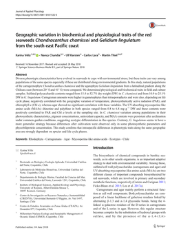 Geographic Variation in Biochemical and Physiological Traits of the Red Seaweeds Chondracanthus Chamissoi and Gelidium Lingulatum from the South East Pacific Coast