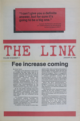 Fee Increase Coming by Vince Taylor Several Other Ideas Are Being Discussed at Although No Firm Decision on the Size Ot These Budget Meetings