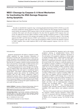 MDC1 Cleavage by Caspase-3: a Novel Mechanism for Inactivating the DNA Damage Response During Apoptosis