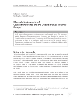 Countertransference in Family Therapy’ in FLASKAS & POCOCK, 2009