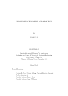 Acoustic Metamaterial Design and Applications