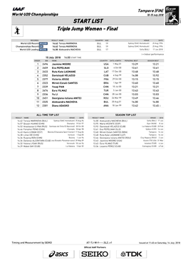 START LIST Triple Jump Women - Final