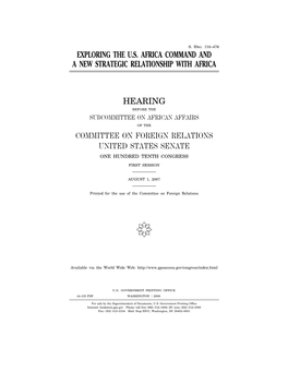 Exploring the U.S. Africa Command and a New Strategic Relationship with Africa