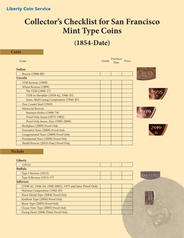 Collector's Checklist for San Francisco Mint Type Coins