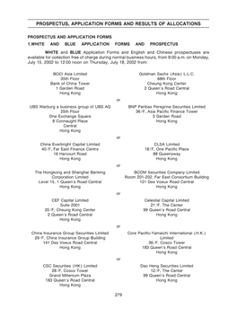 Prospectus, Application Forms and Results of Allocations