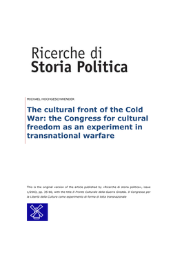 The Cultural Front of the Cold War: the Congress for Cultural Freedom As an Experiment in Transnational Warfare