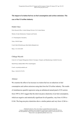 The Impact of Aviation Fuel Tax on Fuel Consumption and Carbon Emissions: the Case of the US Airline Industry