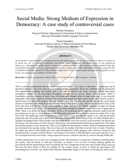 Social Media: Strong Medium of Expression in Democracy: a Case Study of Controversial Cases