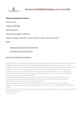 Iliopsoas Compartment Lesions E-Poster: 1295 Congress: ESSR