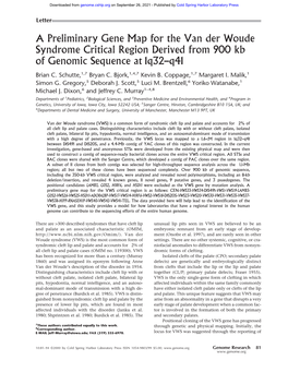 A Preliminary Gene Map for the Van Der Woude Syndrome Critical Region Derived from 900 Kb of Genomic Sequence at 1Q32–Q41