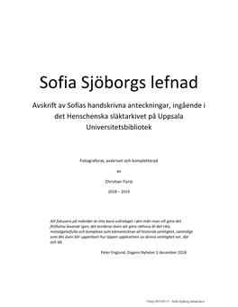 Sofia Sjöborgs Lefnad