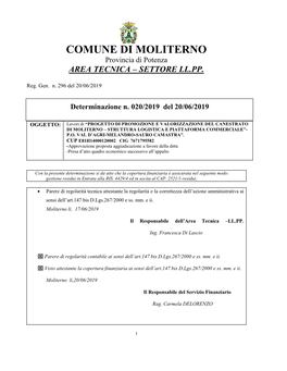 COMUNE DI MOLITERNO Provincia Di Potenza AREA TECNICA – SETTORE LL.PP