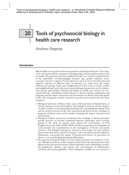 Tools of Psychosocial Biology in Health Care Research 20