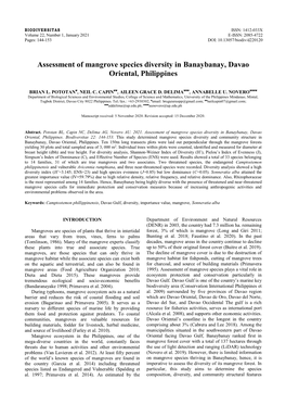 Assessment of Mangrove Species Diversity in Banaybanay, Davao Oriental, Philippines