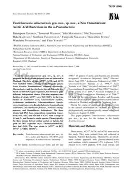 Tanticharoenia Sakaeratensis Gen. Nov., Sp. Nov., a New Osmotolerant Acetic Acid Bacterium in the -Proteobacteria