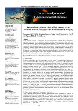 Potentialities and Constraints of Fish Farming in the Northern Benin Water Reservoirs