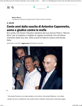 Cento Anni Dalla Nascita Di Antonino Caponnetto, Uomo E Giudice Contro