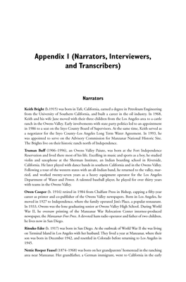 Appendix I (Narrators, Interviewers, and Transcribers)